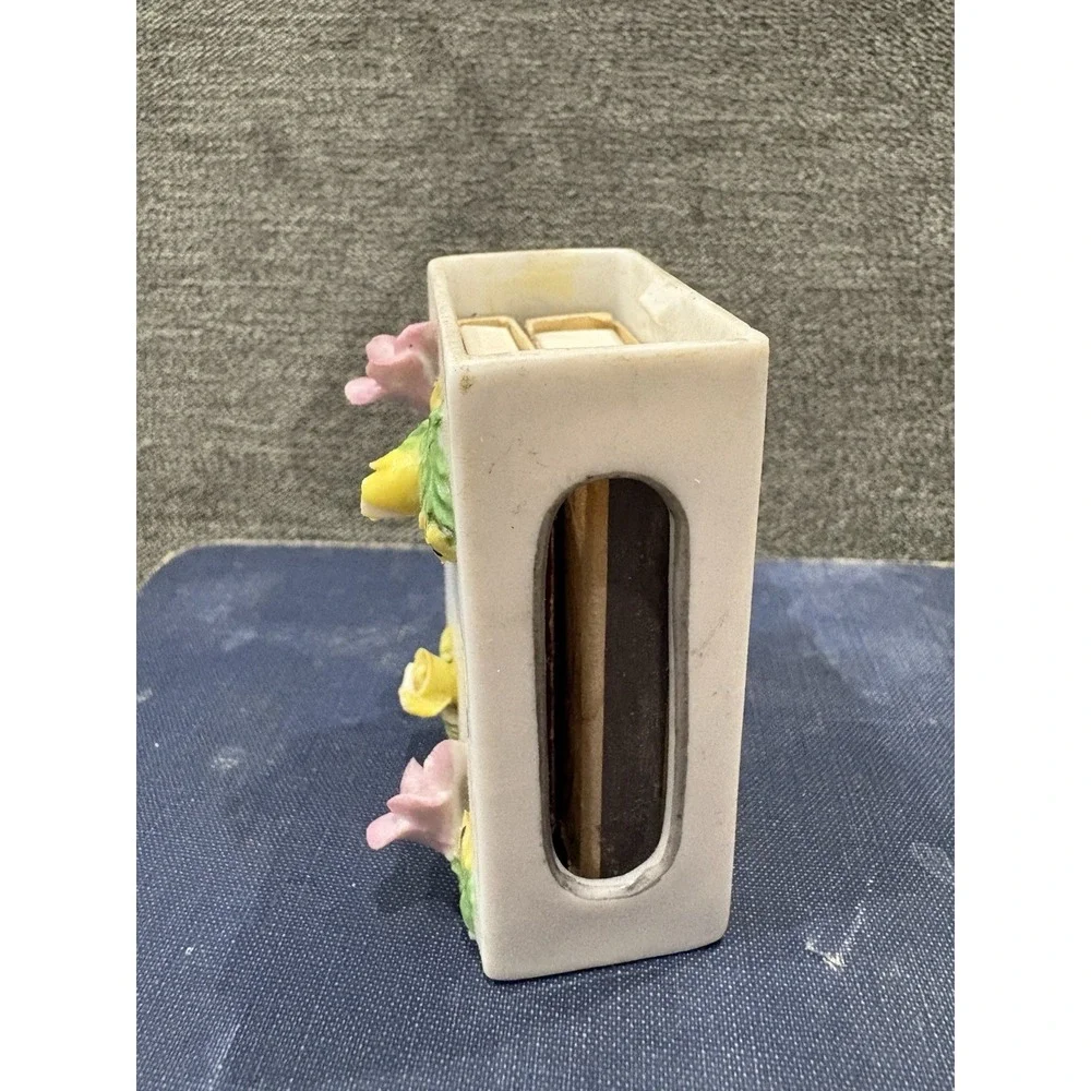 Vintage Porcelain Match Box Holder With Applied Flowers And‎ Matches